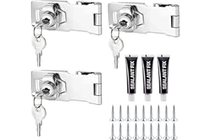 KIKAWORD 3PCS Keyed Hasp Lock, Bedroom Door Lock, Right Angle 90 Degrees Locks for Doors with Key, Hasp, Staple, Durable Zinc Alloy, Anti-Theft Child-Safe Door Bolt Latch for Drawers, Cupboards, Closets