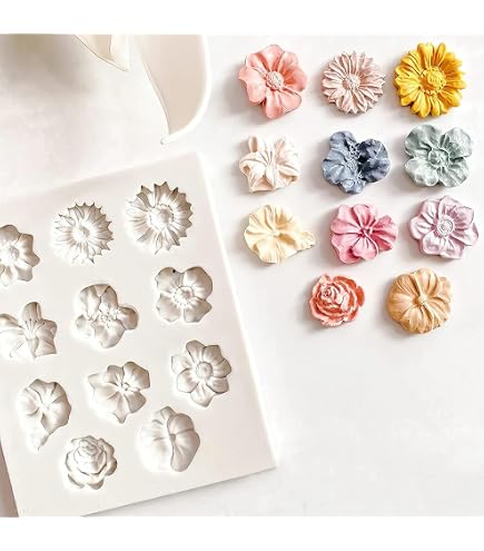 Stampo per sapone in silicone a forma di fiore, 5 pezzi, con 1 contagocce, stampi per fondente in silicone, per margherite, fiori, farfalle, foglie di