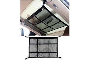 KWEIUGFI Gepäcknetz Auto,Doppelschicht Gepäcknetz Wohnmobil,Universal Autodach Gepäcknetz Decke mit Reißverschlusstaschen,Netztasche Auto für SUVs, Jeeps,Vans (Schwarz90*65)