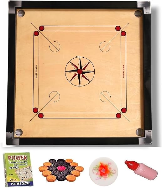 WRF Superior Matte Finish Practice Carrom Board for Serious Professional Practice with Coins Striker and Powder Black (32 inch Gold K_1)