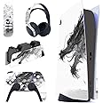PlayVital Skin for PS5 Console Regular Edition, Vinyl Skin Stickers, Protective Film for PS5 Console, Controller, Charging Station, Headset, Media Remote Control, Fog Born Dragon