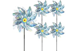 MUUGIY 5 Stücke Windräder Vogelabwehr，Reflektierende Vogelabwehr Windrad,Obstgarten Vogelabwehr,Balkon Garten Hof Vogelabwehr, WindmüHle FüR DraußEn Vogelschreck (Silber)