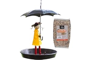 Garden Mile® - Mangiatoia per uccelli con ombrello con sacchetto da 1 kg di mangime per uccelli, semi da appendere, semi di noci e uccelli