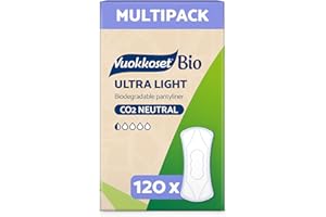 DELIPAP Vuokkoset - Pantis Bio ultraligero, biodegradable, fino de 6.1 pulgadas, paquete múltiple de 120 piezas para pieles sensibles, algodón orgánico, libre de tintes, fragancias y cloro, núcleo ecológico y