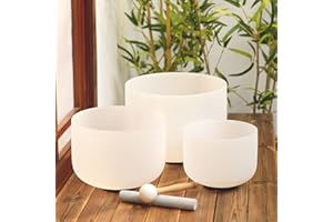 KVKA Set of 3pcs Chakra Frosted Quartz Crystal Singing Bowl 8-12 inch with Carrying Case - 12''C 10''F 8''B for Sound Healing Bath Therapy Meditation Yoga Instrument with Carry Bag