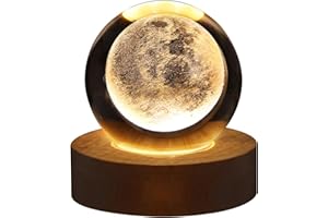 EAYOLY Luz bola cristal, Luz nocturna LED bola cristal 3D Lámpara proyección bola cristal Lámpara noche junto a la cama con base madera