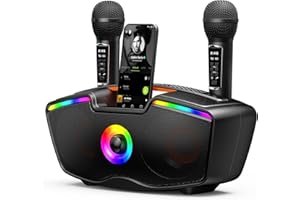 SORDA Bluetooth-Karaoke-Maschine für Erwachsene und Kinder, Tragbarer 80-W-Lautsprecher mit 2 Kabellosen Mikrofonen, Echo-Regler, Unterstützt USB/AUX/TF-Karte, Geschenkidee für Drinnen und Draußen