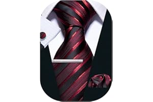 Barry.Wang Cravatta da uomo in seta con fazzoletto e gemelli, set di cravatte a strisce, set di cravatte per matrimonio