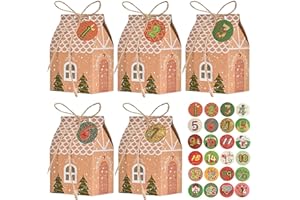 MIZT 24 Cajas de Regalo Navidad, Bolsa para Calendario de Adviento, Navidad Bolsas de Regalo con 24 Pegatinas para Navidad, Fiesta, Decoración de Regalos
