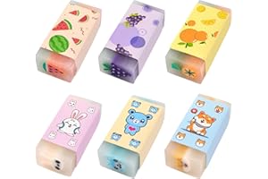 Mebamce 6 PCS Novelty Pencil Cute Fruit Animal School Supplies Creative Rubbers Long Lasting Erasers for Classroom Reward Prize Back-to-School Gifts Party Favors