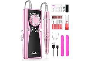 yomanta Torno para Uñas Profesional eléctrica 45000 RPM, USBrecargable, 10 Hduración de la batería con 12 bits, fresa de uñas para uñas de gel, pantalla LCD, dirección de rotación ajustable,Rosa
