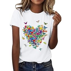 T-shirt Femme Basique Manches Courtes - Coupe Droite, Col Rond - Polyester/élasthanne - Imprimé Décontracté