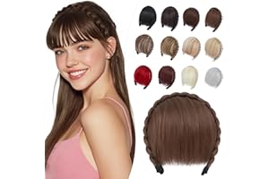 Elailite Flequillo Postizo Pelo Corto Hairband # Marrón Claro/Rubio Claro, Flequillos Falso Postizos Diadema para Mujer 55g