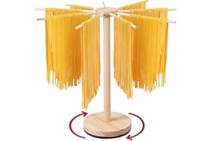 BUTORY Séchoir à pâtes avec socle rotatif - Séchoir à pâtes en bois avec 9 poignées amovibles - Jusqu'à 4,5 kg - Réutilisable pour pâtes