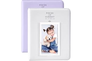 OBERSTER Lot de 2 albums photo 64 pochettes pour Fujifilm Instax Mini 7S, 8, 8+, 9, 25, 50s, 70, 90, 5 x 7,6 cm, compatible avec les photos instantanées, porte-cartes (Blanc + violet)