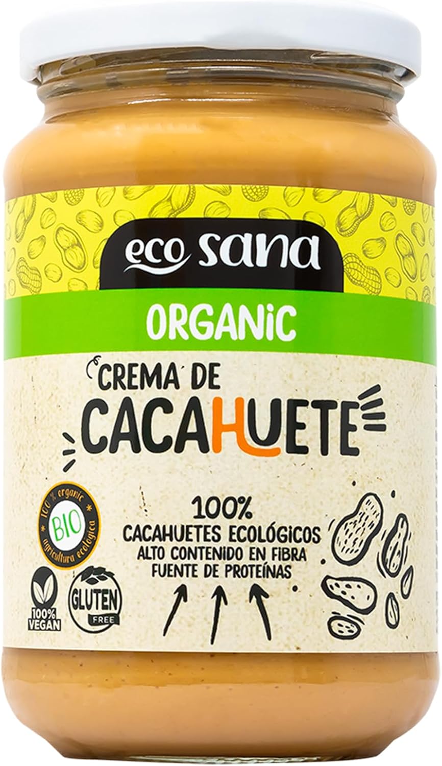Drasanvi ECOSANA CREMA DE CACAHUETE CERTIFICADO BIO by - Fuente de proteínas - Alto contenido en fibra - 100% cacahuetes ecológicos - VEGANO - SIN GLUTEN - 350g