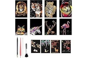 Georgie Porgy Scratch art Kitt per bambini adulto Magic Rainbow Carta Antigraffio A3 A4 Cartolina per Natale regalo di compleanno (A4-Animali Magici)
