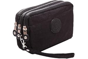 Btoon 3 Layer Zipper Nylon Wallets for Women Wristlet Bag Purse Waterproof Cell Phone Pouch Handbag