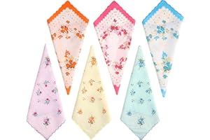 BREMOROU 6 szt. chusteczek damskich, wielokolorowe vintage kwiatowe bawełniane chusteczki, bawełniane damskie vintage kwiatowe chusteczki, idealne chusteczki ślubne dla kobiet