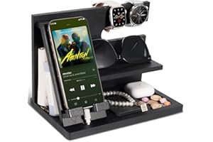 ELEVAT Idee Regalo Uomo Natale in legno Docking Station Scrivania Organizer Padri Regali Anniversario Uomo Regali di compleanno per lui Valentino Regalo Natale per Papa Comodino Portachiavi
