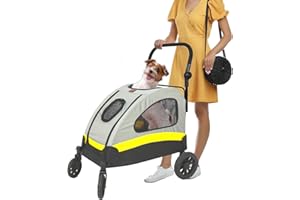 BingoPaw Dog Cat Travel Stroller: 4 Oversized Wheels Heavy Duty Pet Pram Doggy Pushchair with Brakes for Small Medium Dogs and Cat with Adjustable Handle Loads Up to 20KG M