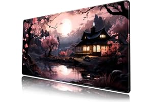 MECHANICAL CATTLE Japonia, kwiaty Sakura, podkładka na biurko, podkładka pod mysz, duża urocza czarno-różowa estetyczna gamingowa podkładka pod klawiaturę XXL, do komputera i laptopa, 80 x 40 cm dekoracja biurka