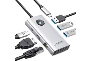 ORICO Stacja dokująca 6 w 1 USB C z HDMI 4K + PD100 W + 3 × USB 3.0 + Ethernet, Hub USB C Multiport adapter do MacBook/Dell/HP/Surface/Lenovo