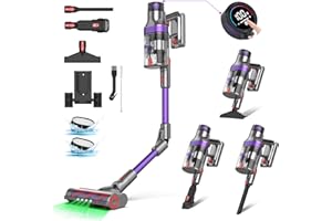 ONSEEN Aspirapolvere Senza Fili a Doppia Tazza, 600W 45KPa Scopa Elettrica Senza Fili Potente 8 in 1, Autonomia 65 Min, Display Intelligente OLED, 180° Pieghevole, S702