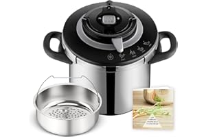 SEB Clipso+ CHEF 10L Cocotte-minute, 7-10 convives, Induction, 4programmes cuisson, Ouverture et fermeture du couvercle d'une seule main, P4551500, Gris