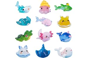 LUVDECO 12 Stück Mini Figuren Ozean, Harz Miniatur Meerestiere, Realistische Harz Mini Meerestiere Figuren, Winzige Ozean Tiere Bulk für DIY Fischtank Puppenhaus Feengarten Mikro Landschafts Dekoration (A)