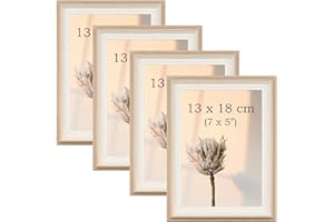 YoHyien 4 Piezas Marcos de Fotos 13x18, Marcos para Cuadros de Sobremesa de Pie, Portaretratos para Fotos para Pared, Picture Frame for Wall (Grano de Madera, 13 x 18 cm)
