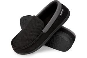 EverFoams Herren Mokassin Pantoffeln Atmungsaktive Komfort Memory Foam Frottee Hausschuhe mit Anti-Rutsch-Gummisohle