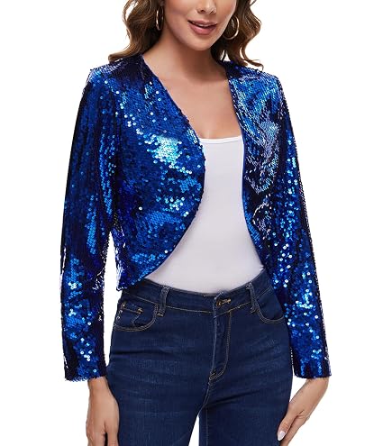 Festlich Xnihocha Damen Pailletten Bolero Kurze Str Produktbild-Vorschau 11