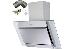 SIA AGL61SS 60cm Angled Stainless Steel And Glass Chimney Cooker Hood Kitchen Extractor Fan With LED Lights And 3m Flexible External Ducting Kit