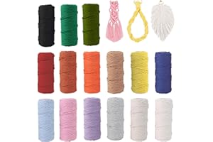 MHWGO Macrame Cuerda, Hilo de Macramé de Algodón Natural Gruesa, Cuerda Manualidades Colores, Cuerda de Algodón Trenzada para Manualidades,Tejidos, Bohemia Decoración (15PCS-2mmx30m)
