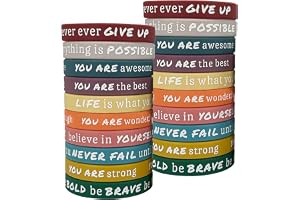 Ferizzia 20 st Motiverande Silikonarmband Färgglada Barn Motiverande Fraser Armband Sportarmband med Text Barnpresent för Tonåringar, Studenter och Kollegor