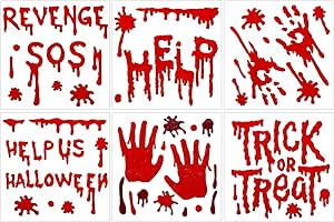 SKOOLOVE 6 Sheets Halloween Gel Window Stickers, Help Us, Revenge SOS, Trick or Treat, Bloody, for Window Glass Decorations, Halloween Party Decorations