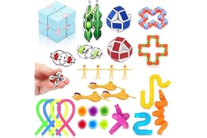 JUAUO Juguetes Antiestrés 30 PCS, Juguetes Sensoriales Antiestrés Fidget Toys, Cubo Mágico Serpiente/Tubos Pop Sensoriales para Autismo TDAH para Adultos y Niños, Regalos Cumpleaños para Fiestas Infantiles