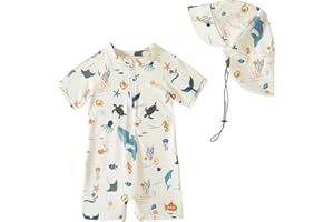 DIVINGBIRDS Bañador Bebe Niño Niña, Bañador Bebe Niño Protección UV 50, Traje De Baño Bebe con Gorro, Camiseta Solar Bebe Fato Baño UV, 3 Meses - 3 Años