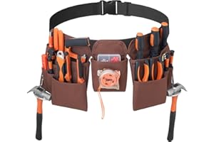 KOYYTO 19 Pocket Tool Belts with Quick Release Buckle- Heavy Duty Detachable & Adjustable Utility Belt,Work Apron for Men and Women,for Electrician,Carpenter,Construction Tool Belt,Gifts(Brown)