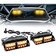 I LITTON 2-in-1 Amber LED Windshield Strobe Light for Vehicles, 2 x 7.2” LED Dash Strobe 12V Flashing Windshield Light with Suction Cups, 16 Flashing Modes Emergency Strobe Light for Trucks ATV Cars