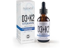 NUTROLIQ ABSORB YOUR WELLNESS BETTER Nutroliq Vitamin D3 + K2 Liquid Drops - 4000IU Vit D3, 100mcg Vit K as MK7, MCT, Extra Virgin Olive Oil - For Immune & Bone Health, Better Energy, Calcium Absorption - Natural Peppermint Flavour, 60ml