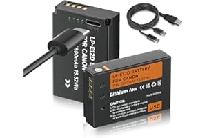 Mspalocell Confezione da 2 batterie LP-E12 USB 1800 mAh con ricarica USB Type-C, compatibili con batteria di ricambio Canon M100D Kiss x7 Rebel SL1 EOS M10 EOS M50 DSLR