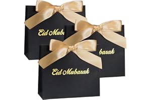 BETESSIN 20Pcs Boîte à Dragées Bonbonnières Sachet Faveur Eid Mubarak Ballotin Cadeau Coffret Papier Vintage Décoration Ramadan Kareem Fournitures Candy Box Fête Musulmane Islamique(Noir)