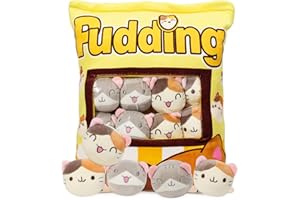 GDGZT Cute Snack Pillow Cat Plush Toy, Removable Cat Plush Pillow with Kitty Dolls Birthday, Christmas Creative Cute Pillow Gift for Girls Boys Kids(8 Yellow Kittens)