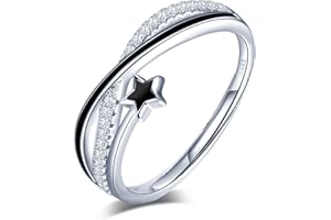 Yumilok Bague femme fille en argent 925, bague ouverte étoile filante, Zircon incrusté, taille ajustable, Cadeau de Noël Anniversaire, Taille appropriée: 49-57