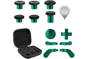 INROBERT 13 in 1 Metal Thumbsticks for Xbox Elite Controller Series 2 Accessories, Replacement Magnetic Buttons Kit Includes 6 Metal Plating Joysticks, 4 Paddles, 2 D-Pads, 1 Adjustment Tool (Green)