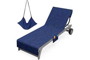 Vinsani Sun Lounger Beach Towel Carry with Pockets Sand Free Compact Bag Soft Microfibre Quick Dry Lightweight 215 x 73 cm for Holiday Summer Garden Swim Pool Beach Lounger Towels – Navy Blue