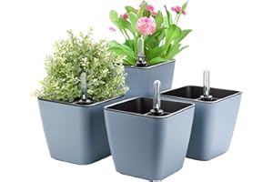 Herefun Maceta con Indicador de Agua, 4Piezas-Equipo Planta Plantando Maceta de Flore, Absorbentes de Agua Macetas Auto Riego Plantador Maceta de Flore Doble Capas para Interiores Aire Libre Jardines