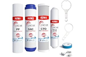 Jacar Kit de 4 Filtros para Ósmosis Inversa de 5 Etapas + Llave Sustitucion Filtro Osmosis Inversa 5 Etapas, Filtros osmosis UNIVERSALES con todos los Recambios de Filtros Osmosis inversa Domestica